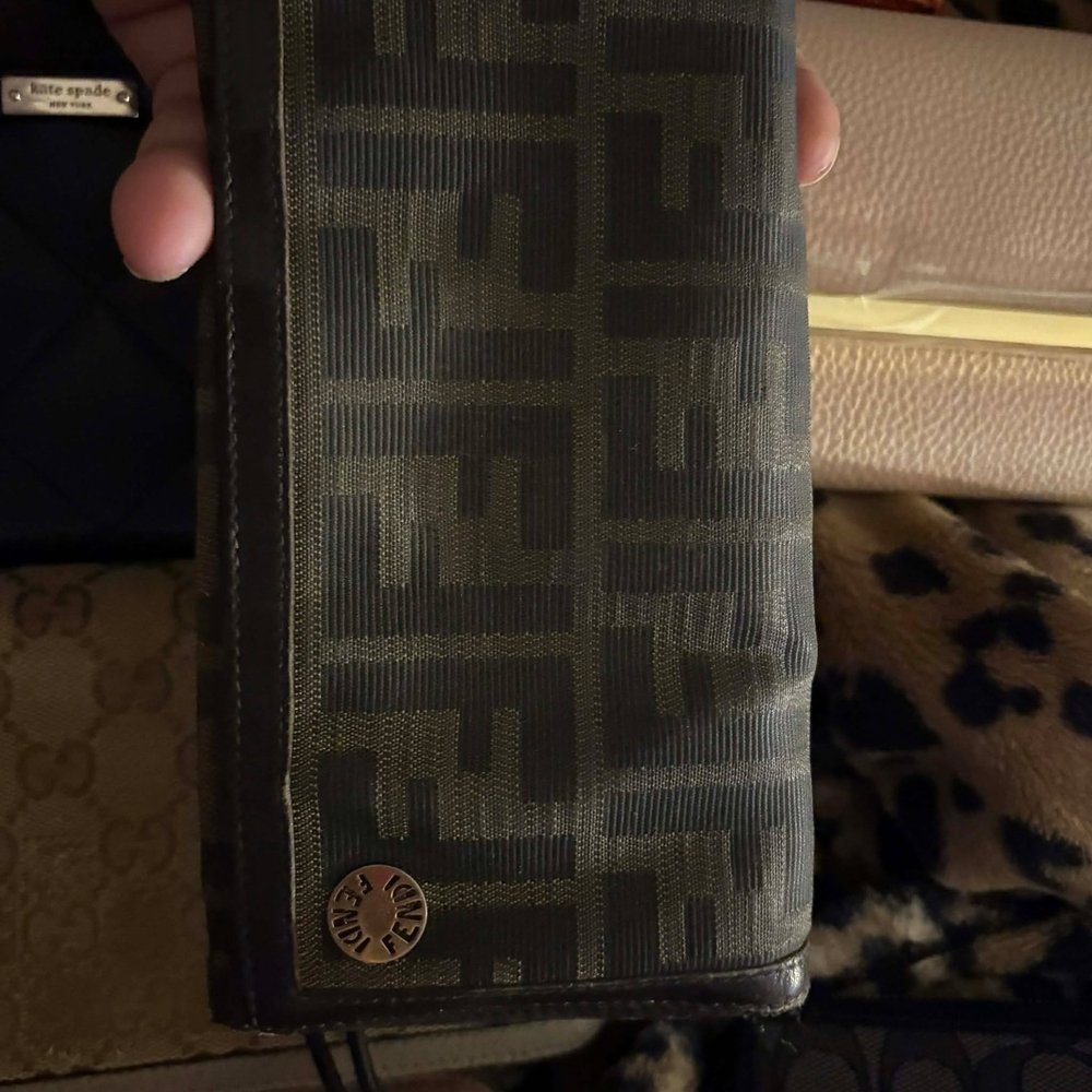 Fendi Black and Brown Zucca Canvas Clutch Wallet